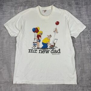 Vintage Novelty Shirt Mens XL White Mr New Dad 80s‎ Funny Cartoon Jim Benton